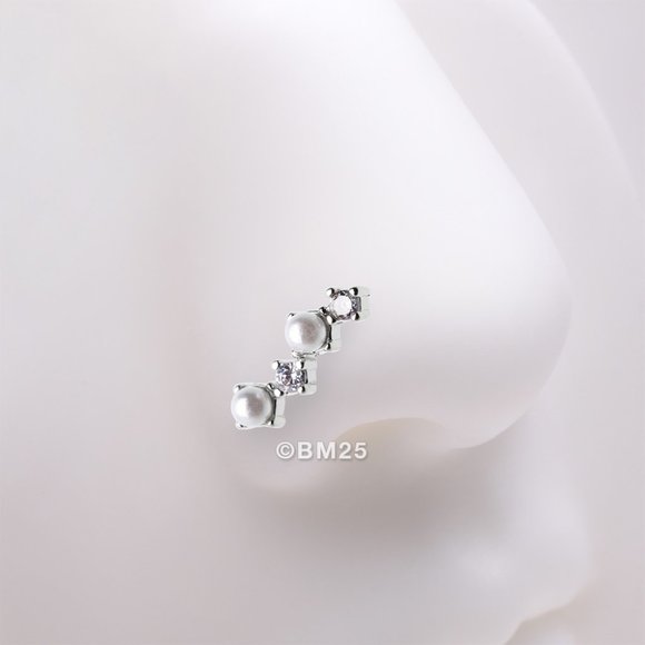 Brilliant Sparkle ZigZag Pearlescent Multi-Gem Nose Stud Ring-Clear Gem - Picture 2 of 4